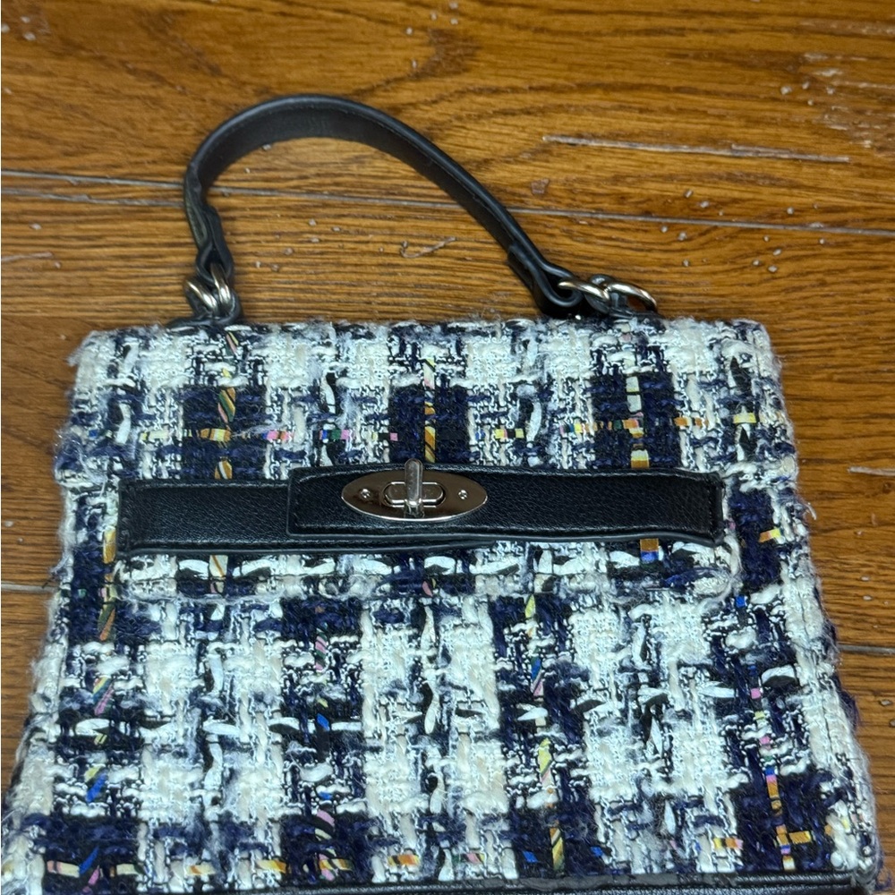 Steve Madden NYC Tweed Shoulder Bag - Blue and White